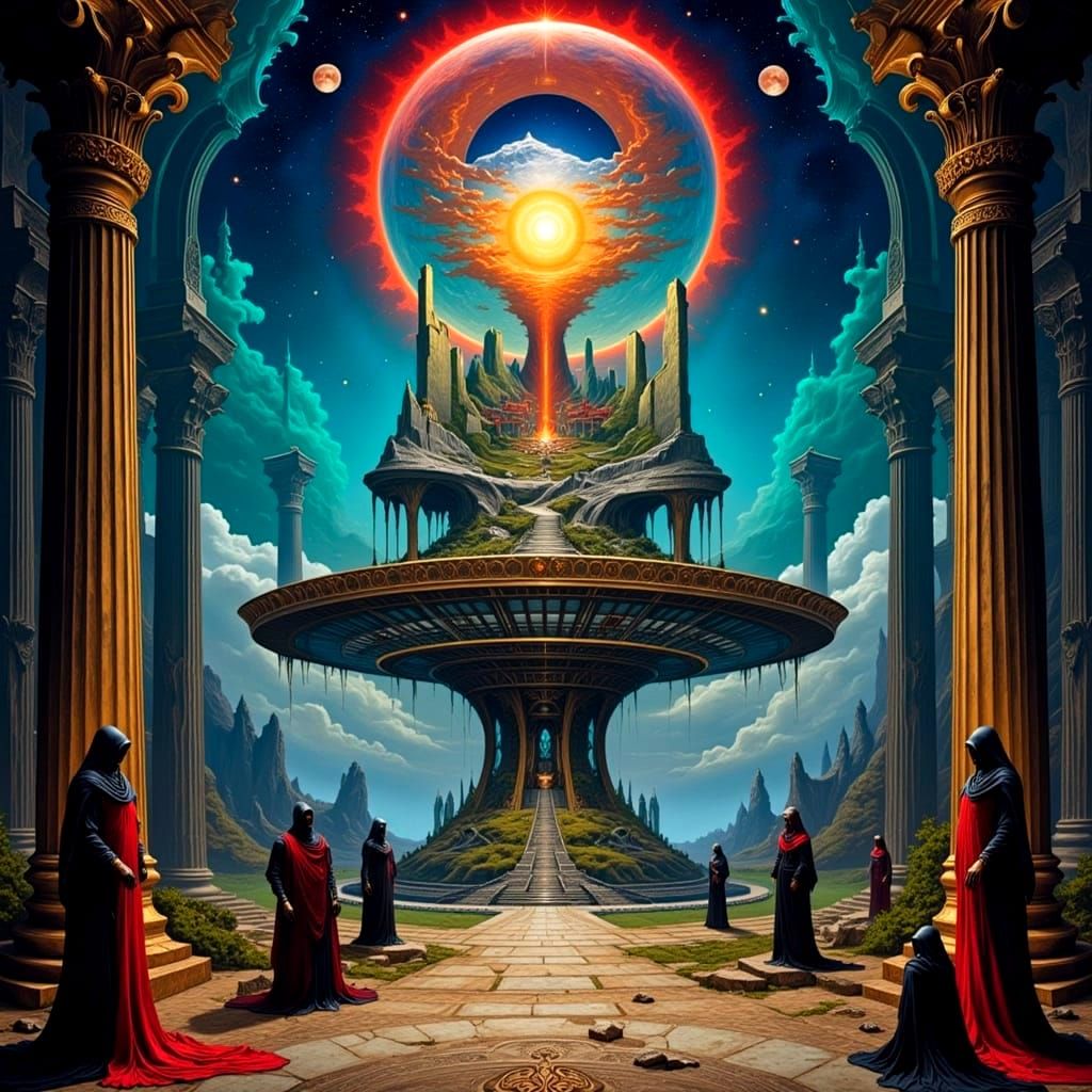 Surreal Platform World in Grungy Oil Painting Style