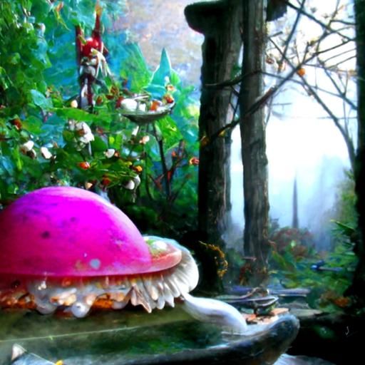 Ethereal Fairy on Toadstool in Misty Forest
