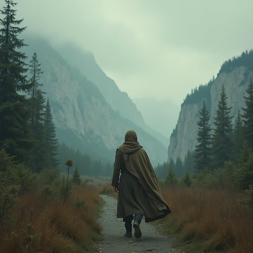 Man at Time's Beginning: Surreal Landscape