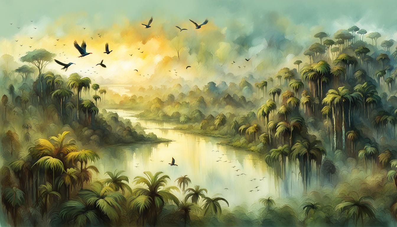 Amazonian Rainforest Birds at Golden Hour