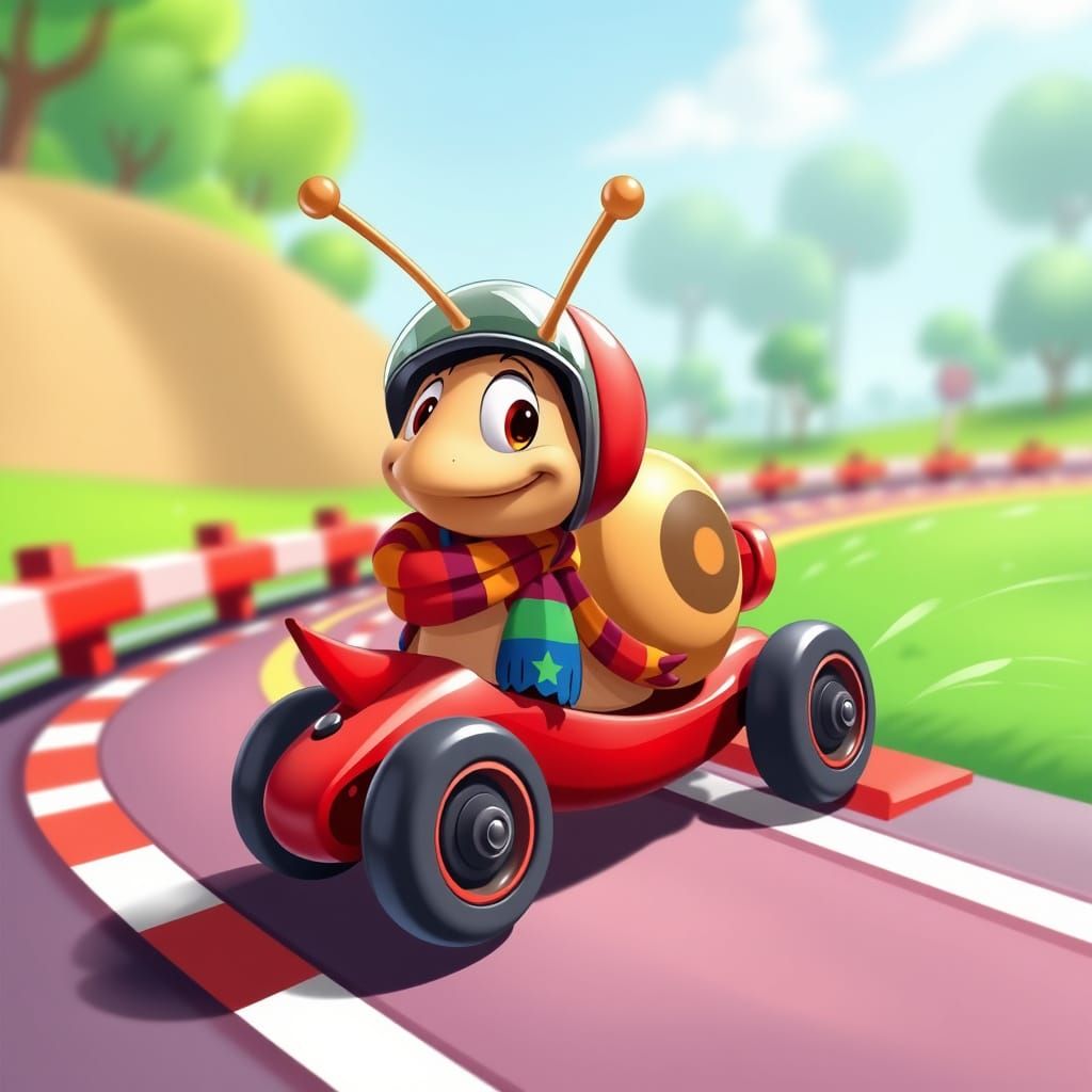 Cartoon Turbo Snail Races Down Track