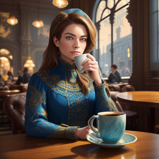 Warm Café Scene in Vibrant Splash Style Art