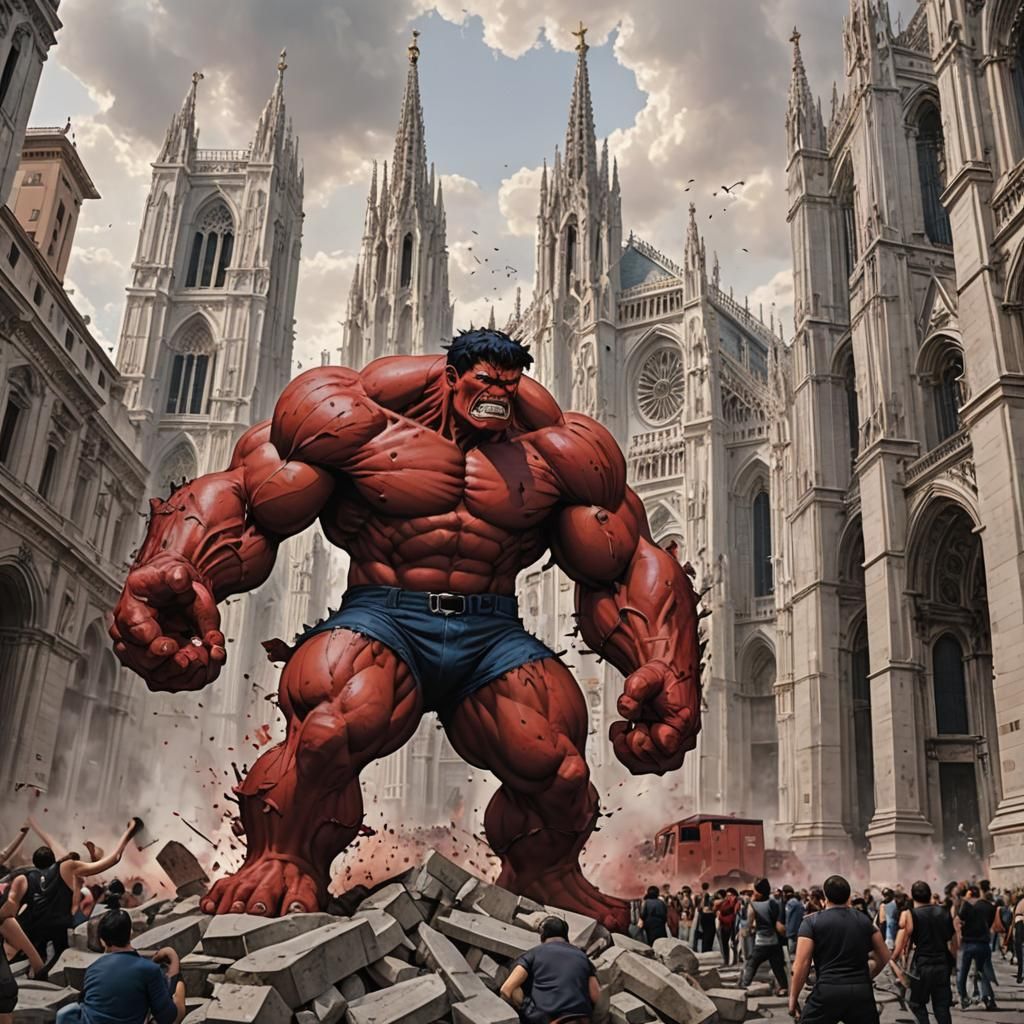 Red Hulk Destroys Milan in Anime Style