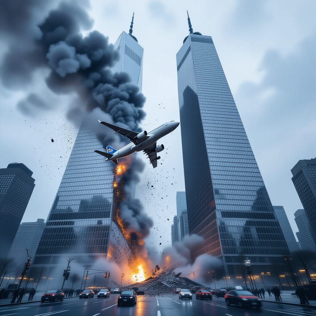 Dramatic Photorealistic Scene of Twin Tower Attack