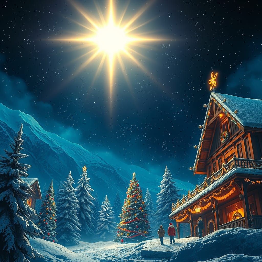 Epic Nighttime Christmas Scene with a Bright Star
