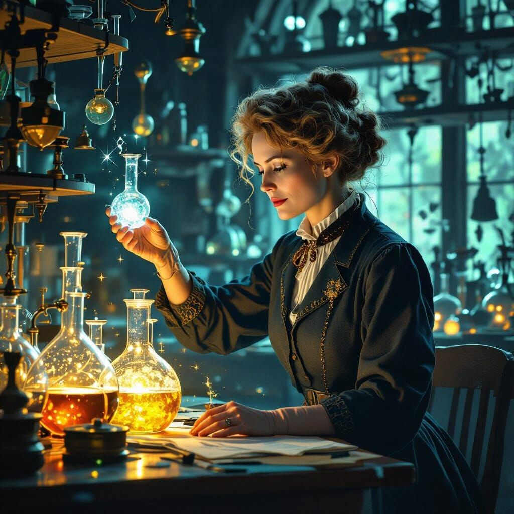 Marie Curie and the Dimensional Portal, Art Nouveau Style