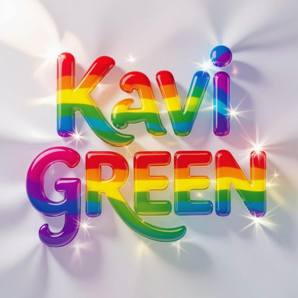 Vibrant Rainbow Liquid Light Text "kavi green"