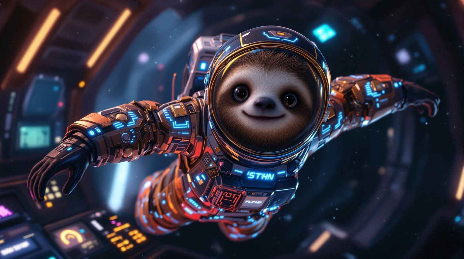Sloth Astronaut in Spaceship: 3D Render