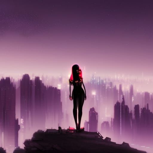 Cyberpunk Girl Under a Night Sky in 8K