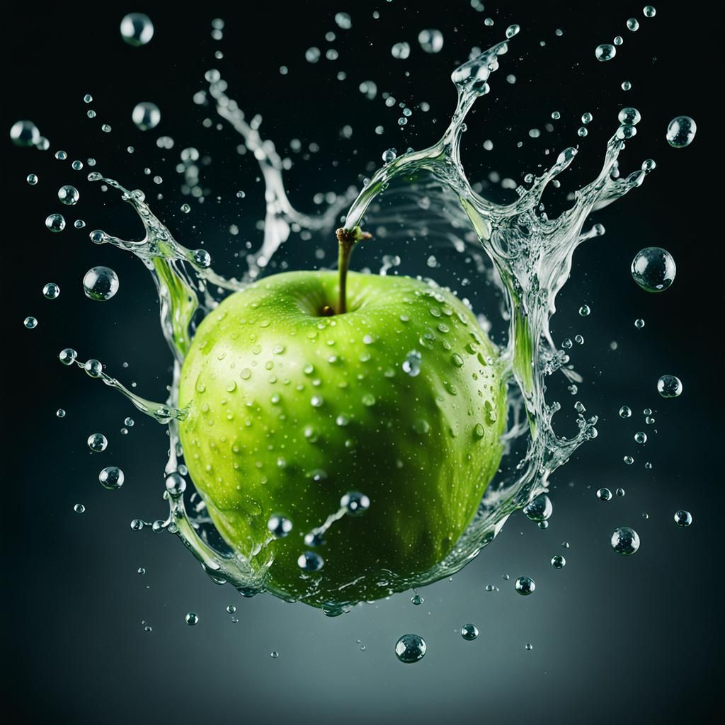 Green Apple Splash: Hyper-Realistic High-Speed Photography