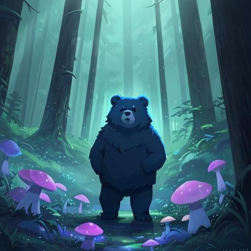 Mystical Forest Bear in Matte Painting Style