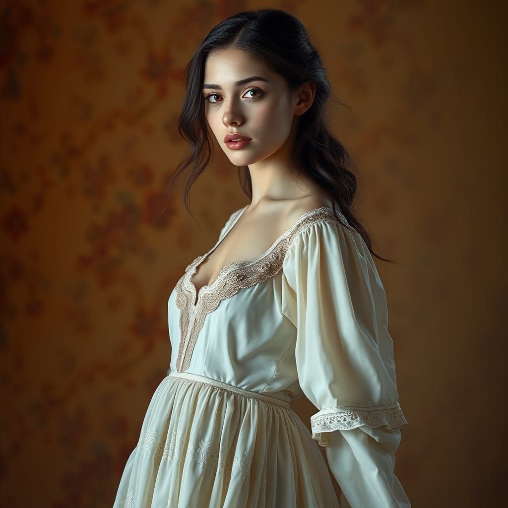 Woman in Flowing Dress: Hyperrealistic Concept Art