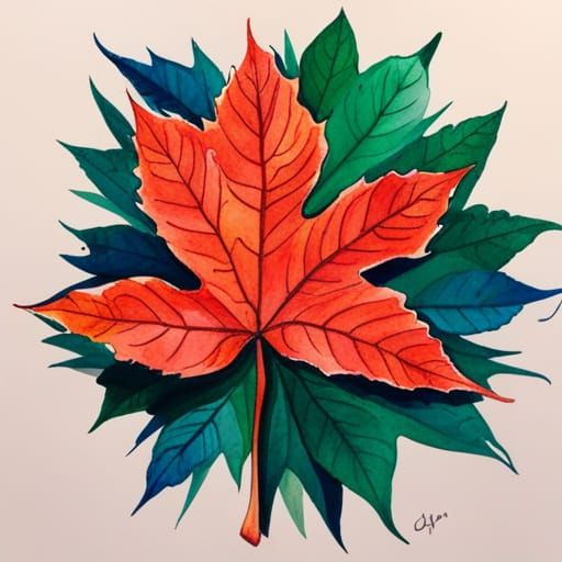 Watercolor Ink Drawing of a Maple Leaf