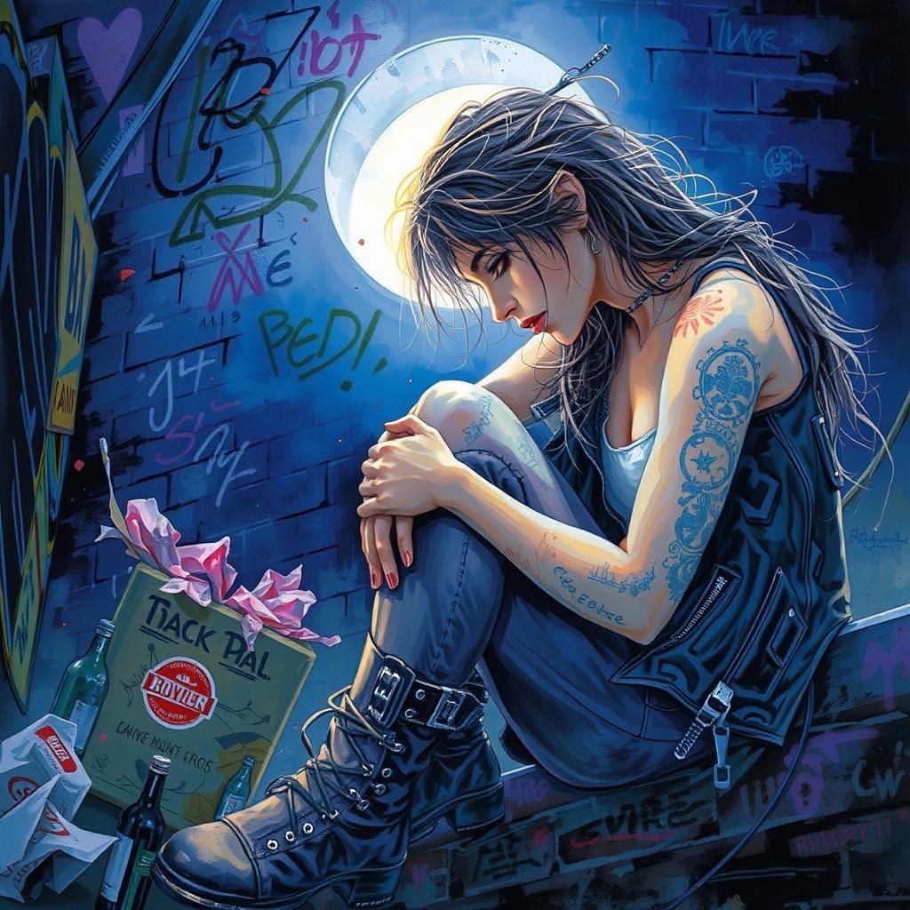 Gothic Punk Woman in Gritty Alleyway