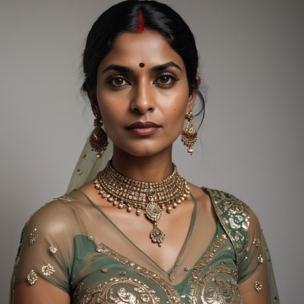 Stunning Indian Woman in Transparent Clothing, Studio Portra...