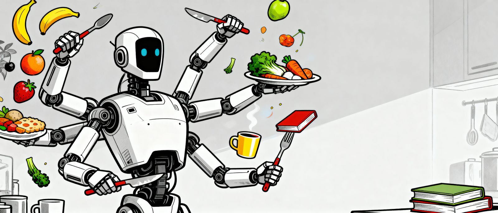 Humanoid Robot with Tool Arms in Comic Style