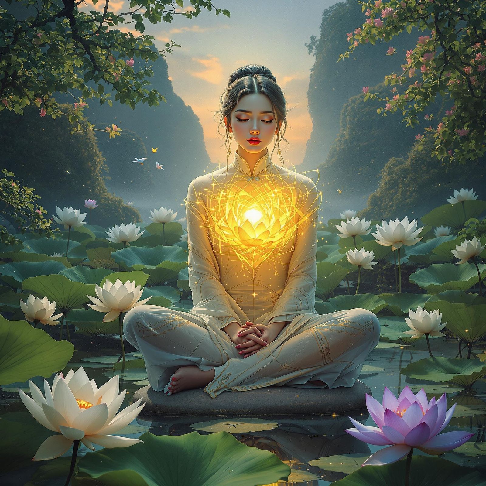 Vietnamese Maiden in Lotus Bloom