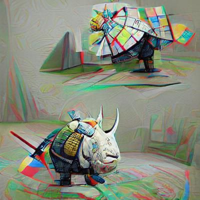 Sci-Fi Samurai White Rhinoceros in Surreal Style
