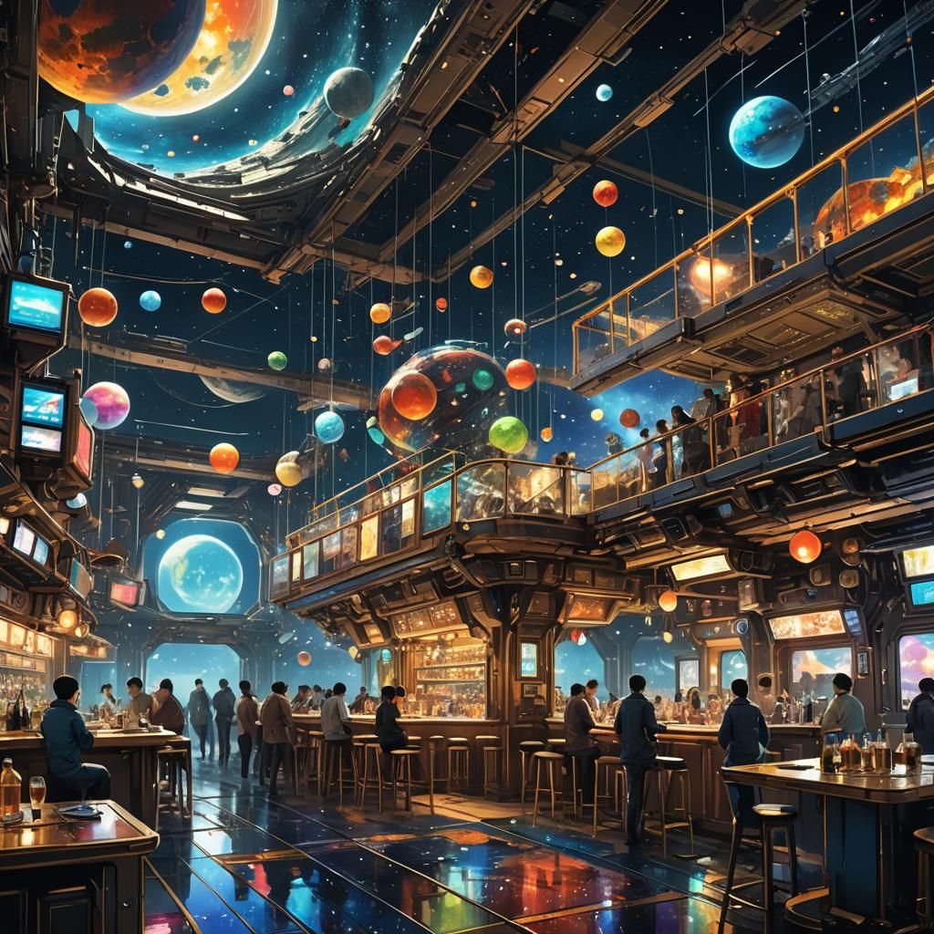 Cinematic Space Bar Amidst Docking Stations