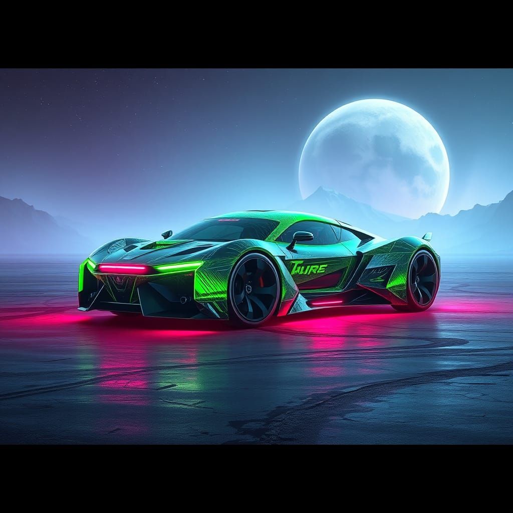 Futuristic Green Ice Car in Mystical Landscape