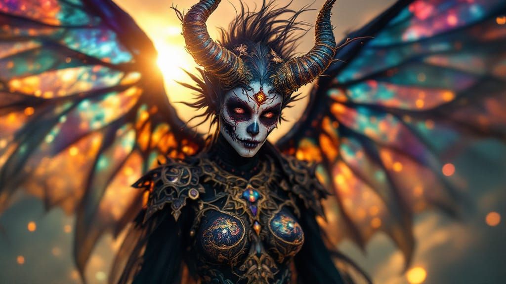 Cosmic Demon Goddess in Sunrise Flight