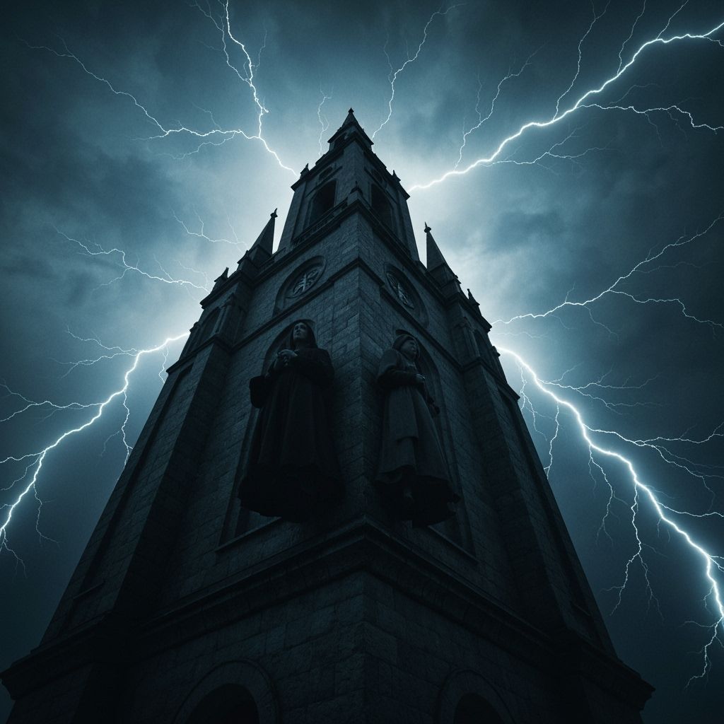 Gothic Cathedral at Sunset in Beksiński Style