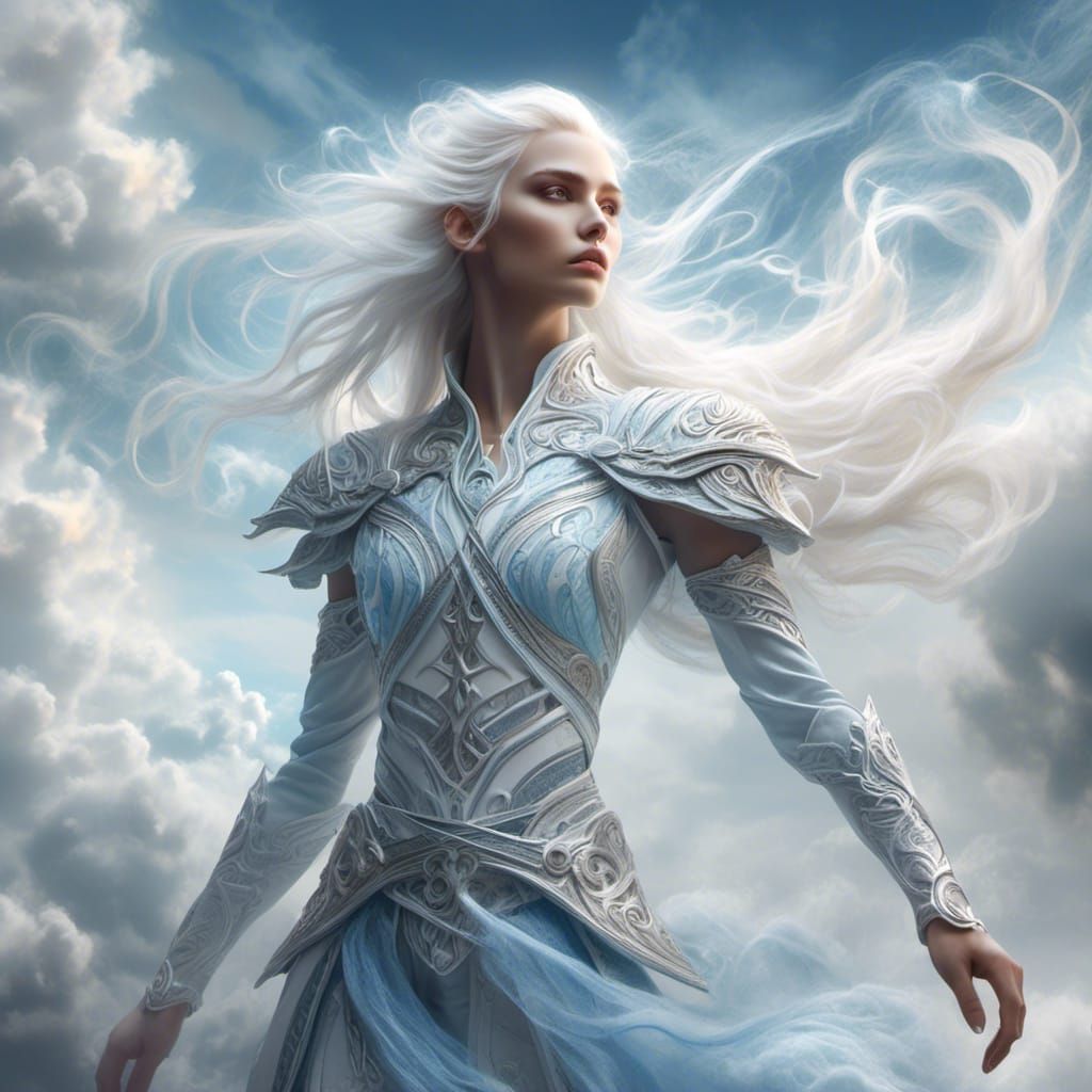 Ethereal High-Elf Warrior Ascending from Clouds