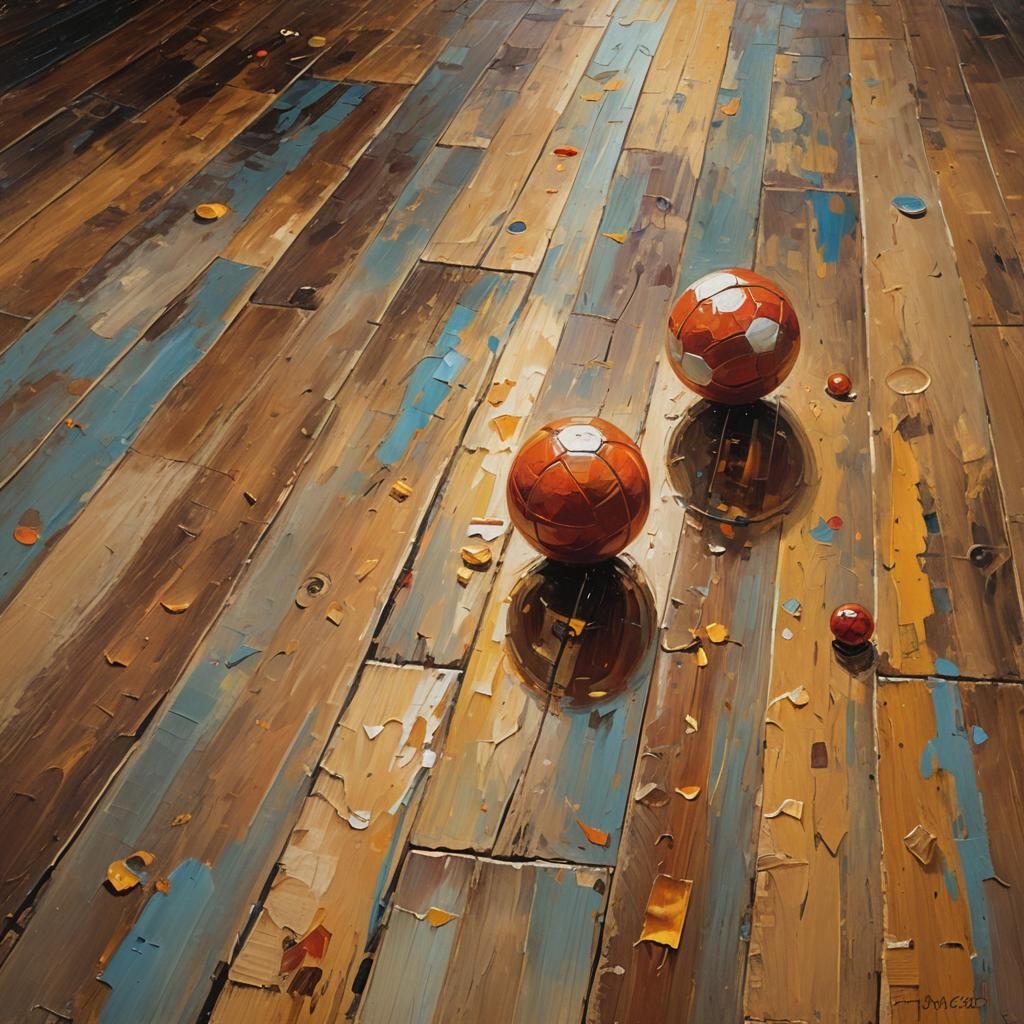 Impressionist Game Ball on Wooden Floor