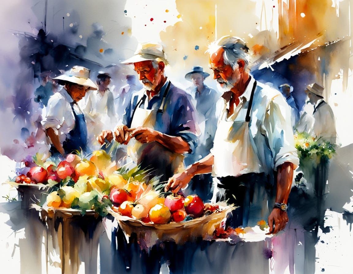 Farmers Market in Watercolor Expressionist Style