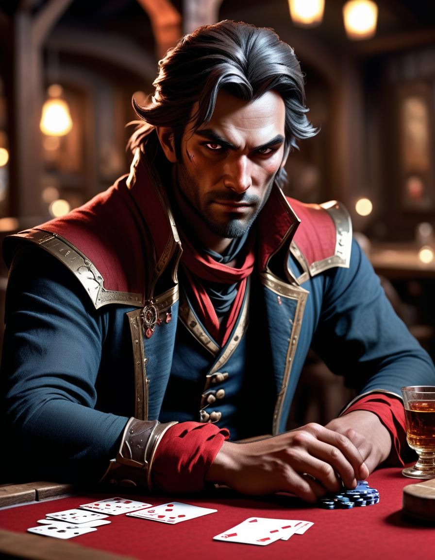 Fantasy Rogue Poker Face in Tavern Game