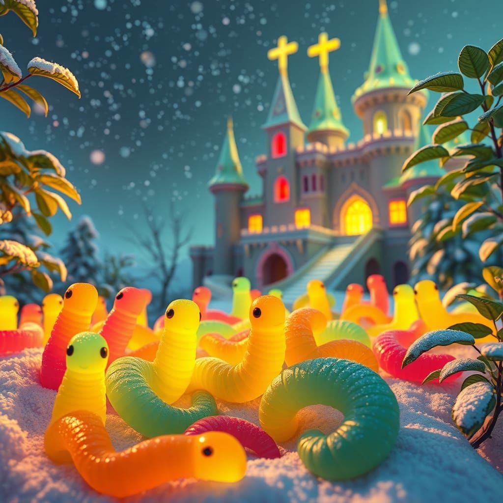 Neon Gummy Worms Battle Stink Bugs: Glass Art