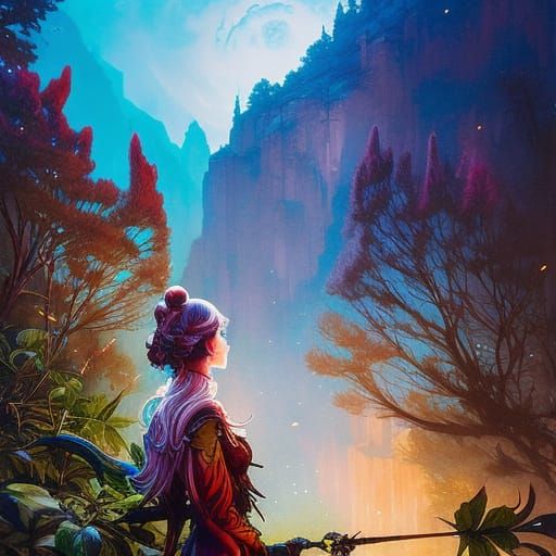 Elegant Elf Girl Portrait in Gouache Style