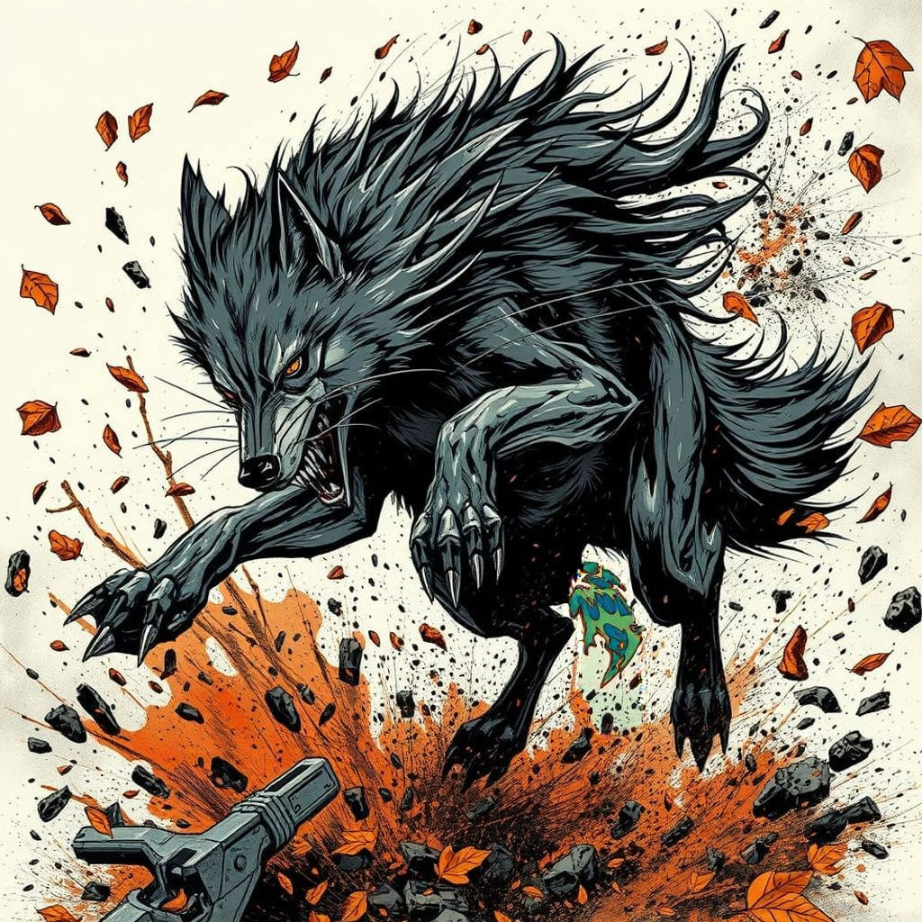 Dynamic Wolf in Cyberpunk Style