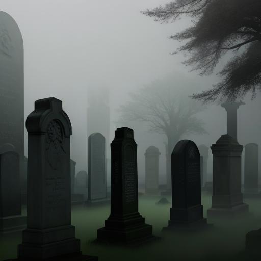 Gothic Cemetery with Haunted Fog in Hyperrealism