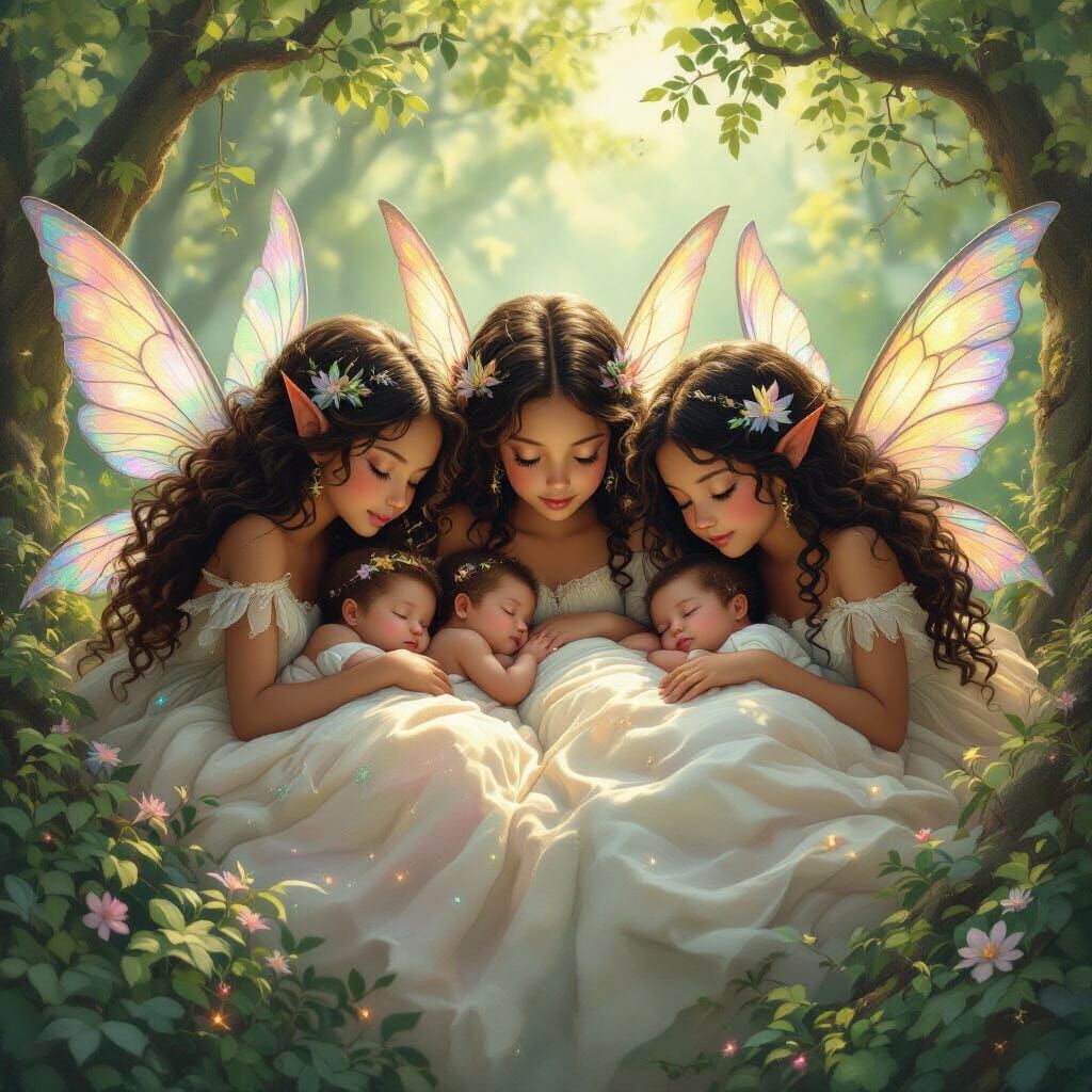Fairies Carry Babies to Treetop Beds in Enchanted Forest