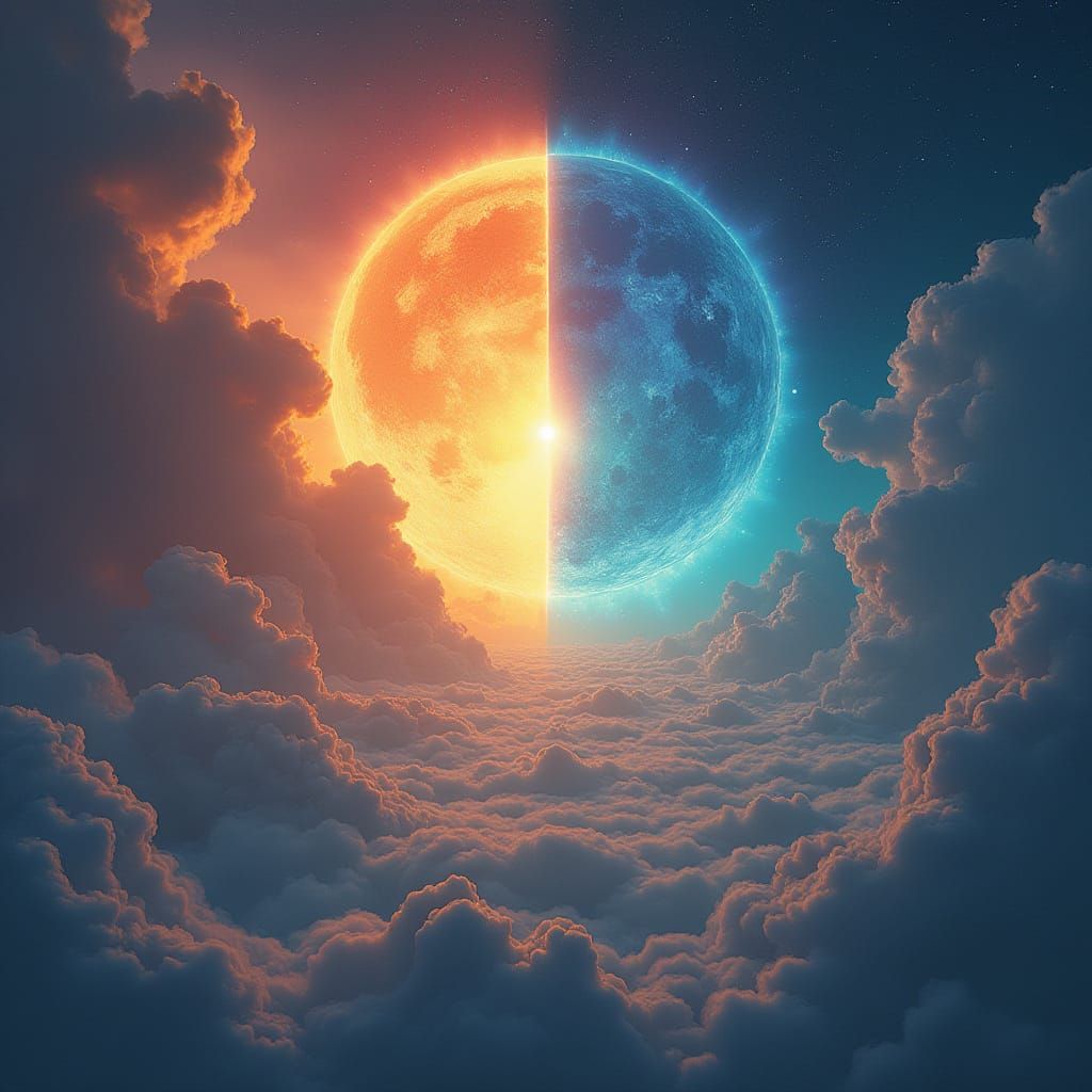 Epic Convergence of Day and Night in a Breathtaking Cyberpun...