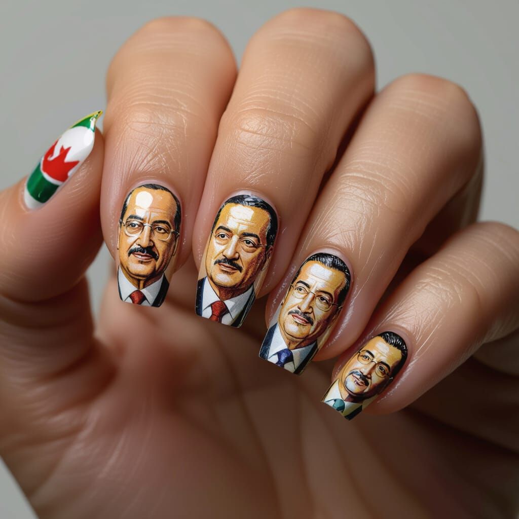 Elegant Nail Art Featuring Miniature Portraits