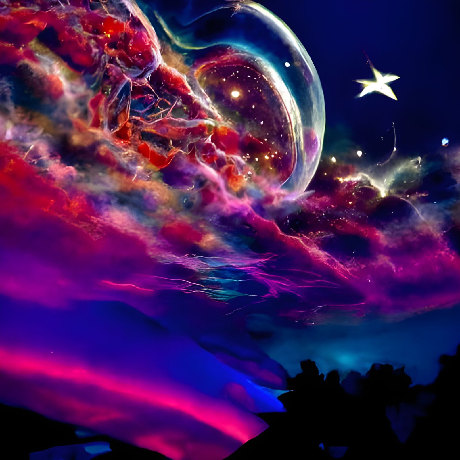 Holographic Astral Night Sky in Mixed Media