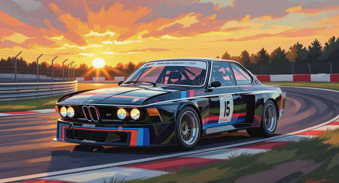 BMW CSL 3.0 Race Car on Nürburgring as Impasto Painting