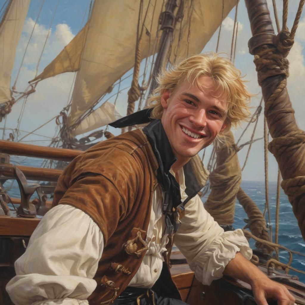 Pirate on Deck in the Style of Oil Painting