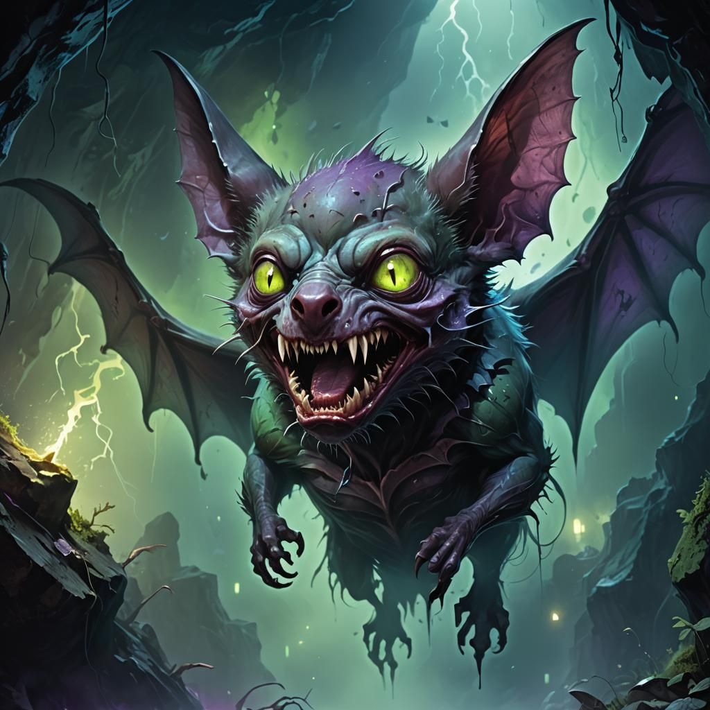 Zombie Vampire Bat Portrait in Dark Fantasy Style