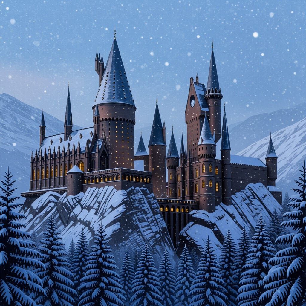 Hogwarts Christmas Scene in Landscape Realism Style