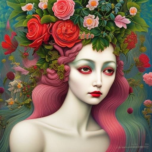 Botanical Vein Girl: Surreal Mixed Media Illusion