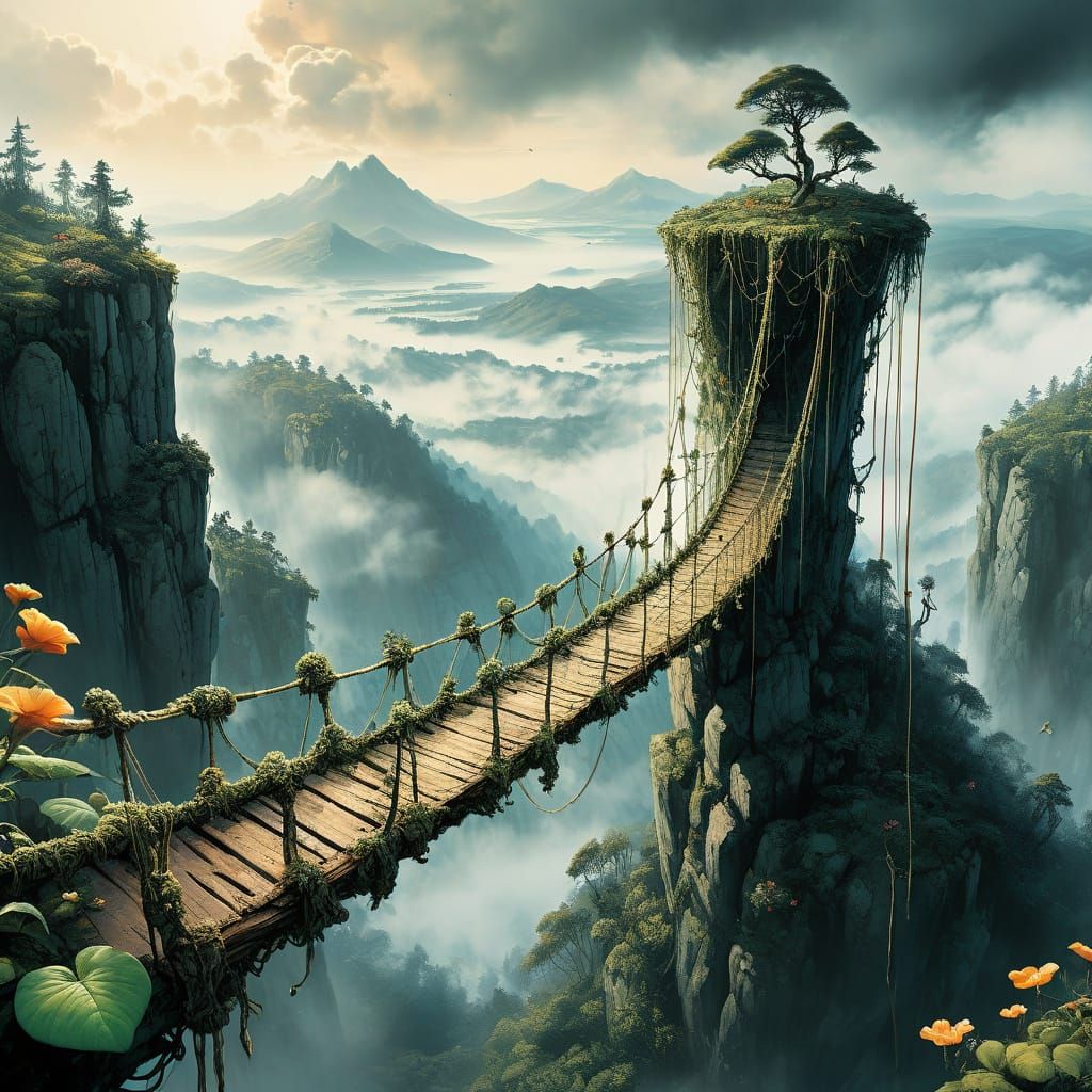 Mystical Mose Flower Bridge in Surreal Landscape
