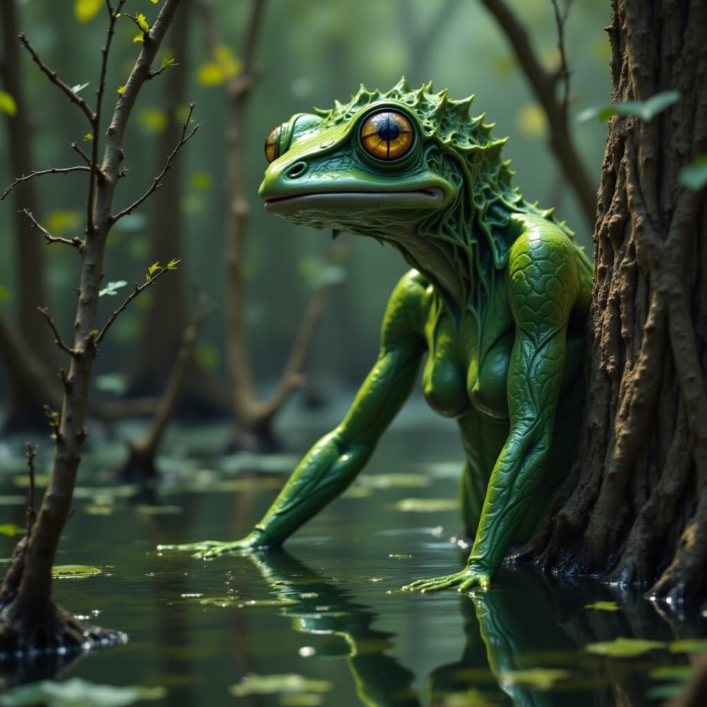 Grotesque Beauty: Frog-Woman in Alien Swamp