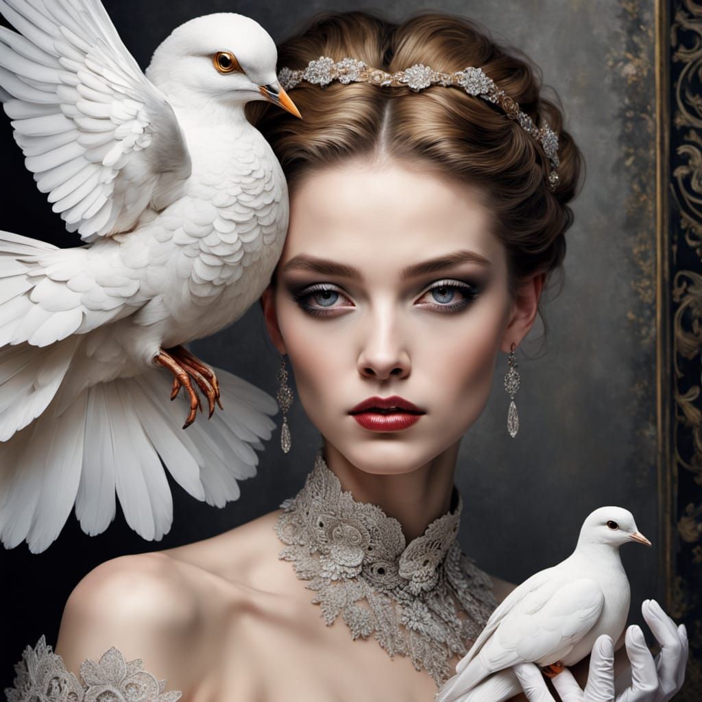 Elegant Baroque Portrait of a Lady with a White Dove