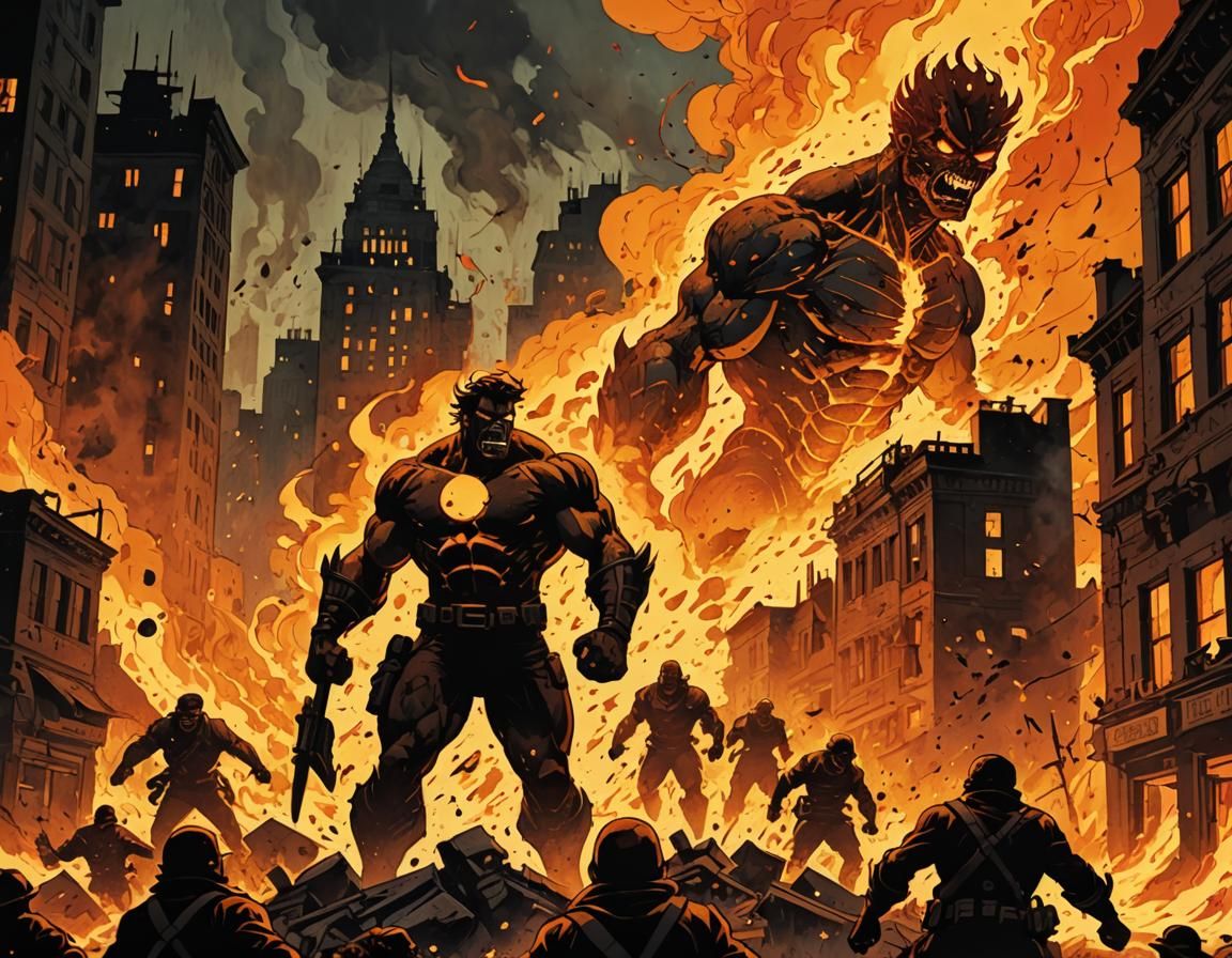 Inferno Engulfs City in Comic Book Style