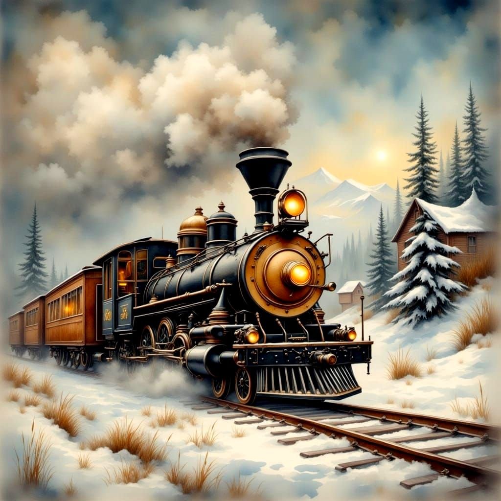 Squirrel Conductor on Polar Express: Watercolor