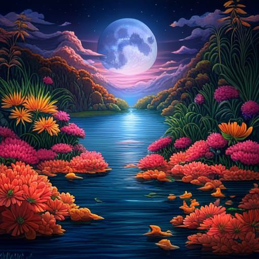 Tropical Garden with Elf Queen in Black Light Art