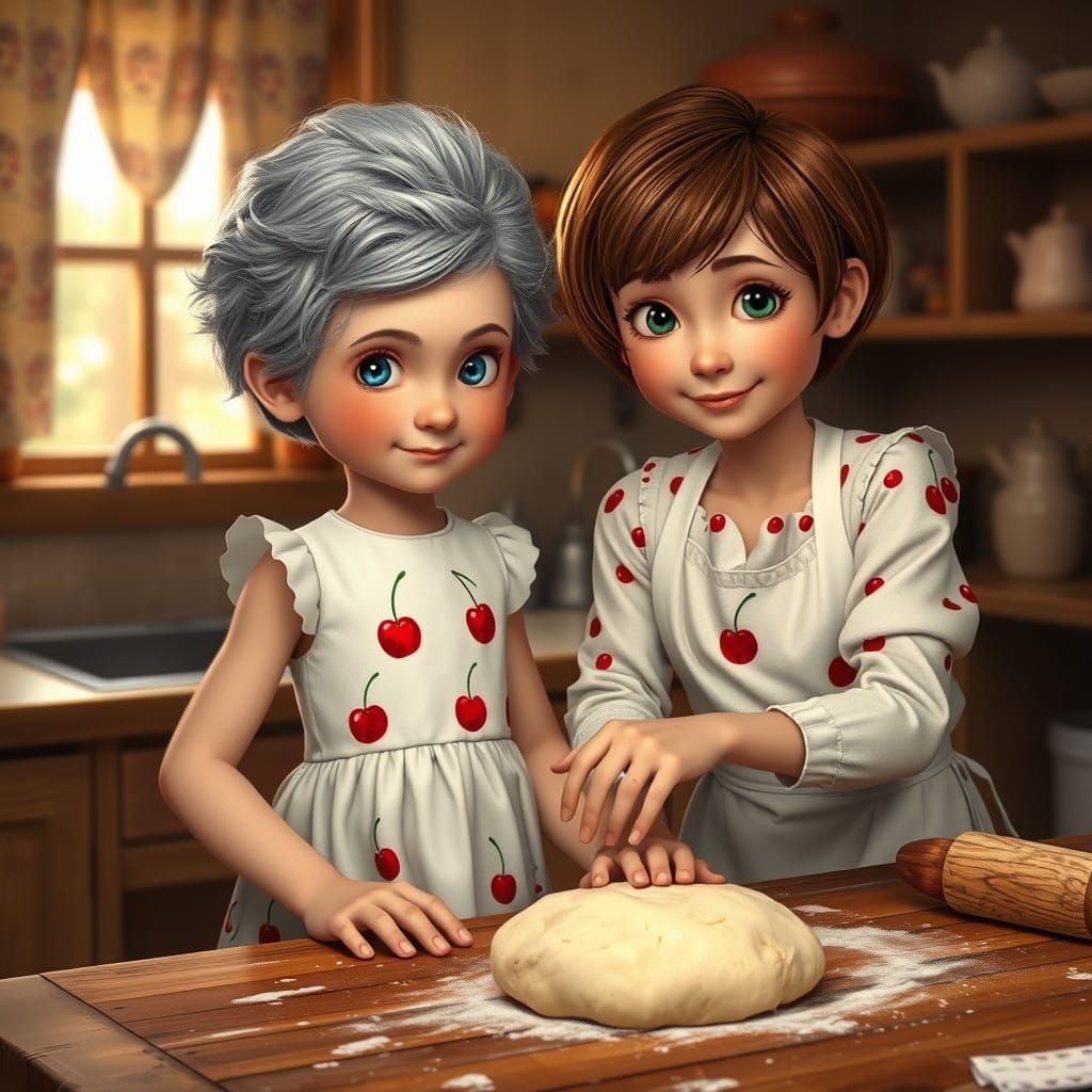 Girl and Grandmother Baking Together in a Cozy Kitchen